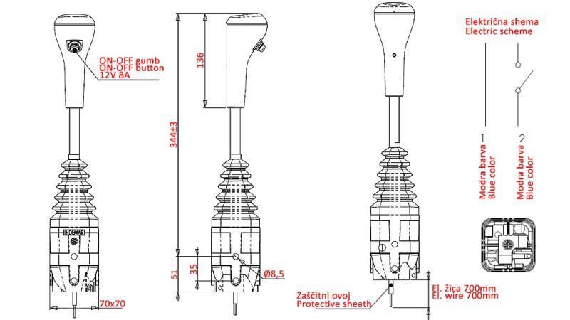 JOYSTICK INDEMAR PRO VÍCEČELOVÝ VÝTAH - 1x TLAČÍTKO