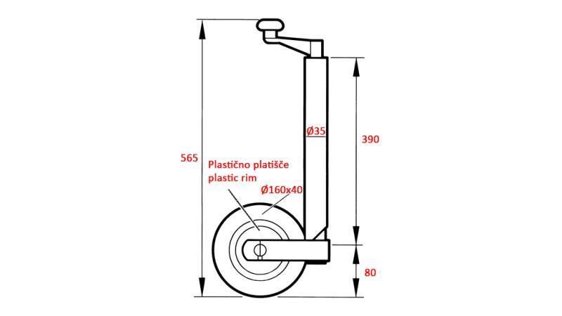 PIE DE SOPORTE DE ROSCA CON RUEDA PARA REMOLQUES 35mm 75 kg