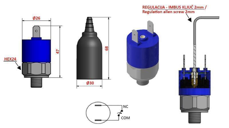 HYDRAULISK TRYKSWITCH K4 - NC 1-12 BAR (MAX.300BAR)