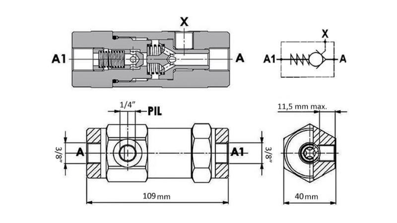 VENTILOVÝ BLOK VBPDE 3/8 SD JEDNOSMĚRNÝ S PILOTEM