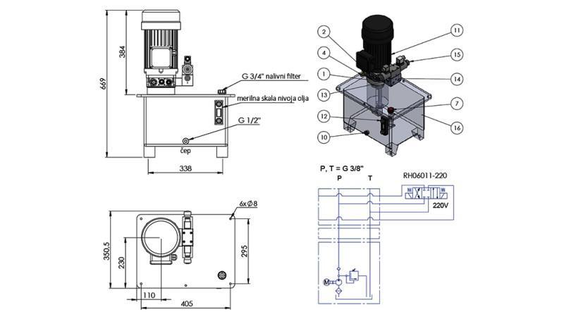 MINI HYDRAULISK AGGREGAT 380V AC (4 kW) 160 bar - 8 cc - 12 l/min - tank 25 l