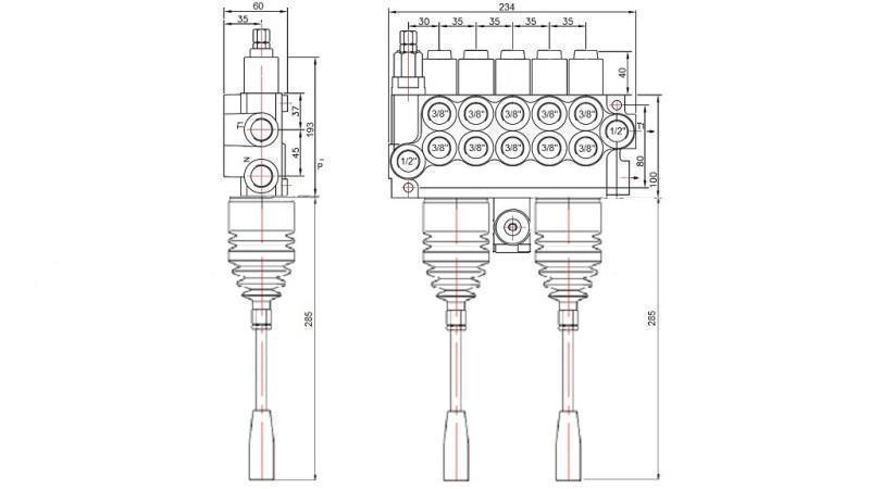 VÁLVULA HIDRÁULICA 5xP40   2x JOYSTICK