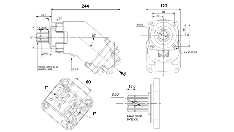 HYDRAULISK GJERD PUMPE 125CC BANANA