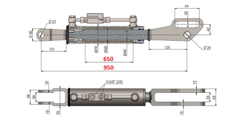 2TON. HYDRAULISK TOPPLENKE FORK 60/40-300 (650MM-950MM)