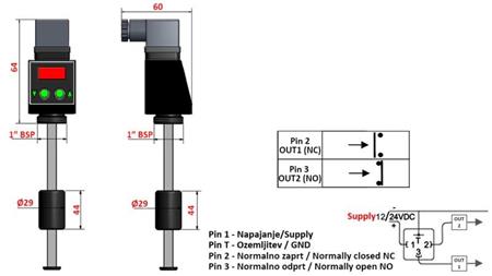 ELEKTROMAGNETISK NIVÅMÅLER l-200mm