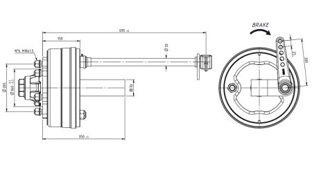 OSIE Z HAMULCAMI 3,600 kg L.250 mm