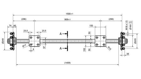 ASSE PER RIMORCHIO 1800 kg SENZA FRENI (1460 mm) con piastra di montaggio