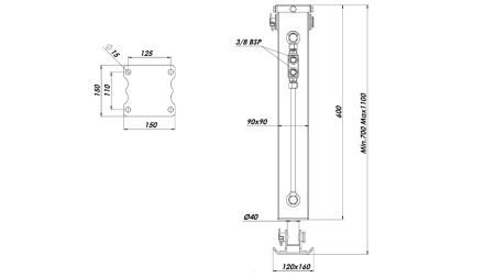 HIDRAULIČNA NOGA DVOSMJERNA 2,5 TON 420mm (90x90x600)