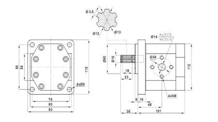 POMPA IDRAULICA NSZ 16 - 6 DENTI 16 CC DESTRA