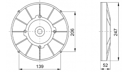 VENTILATOR AKSIJALNI 225mm VUČNI 24V