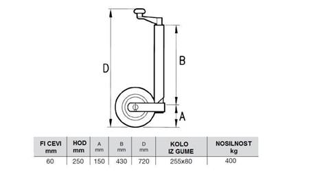 PIE DE SOPORTE PARA REMOLQUE DE COCHE 250mm-400kg