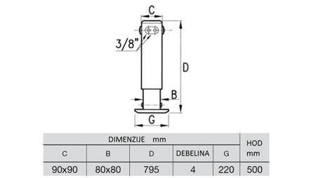GAMBA IDRAULICA DOPPIA 2.65 TON 500mm