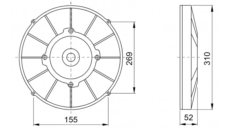VENTILATOR AKSIJALNI 280mm POTISNI 12V